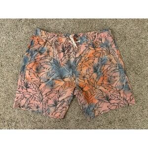 Departwest Mens XL Swim Trunks Tropical Palm Leaf Board Shorts Peach Orange Blue